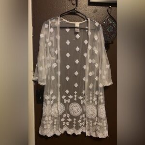 Sheer White Embroidered Duster Kimono